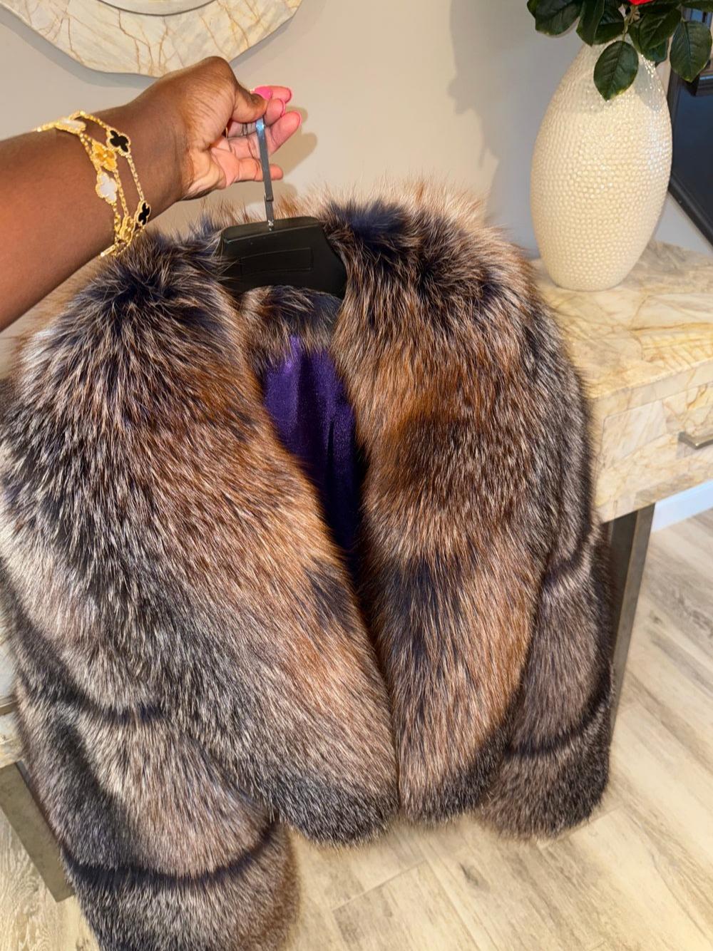 Luxury Multi - Colored Fox Fur Cropped Jacket