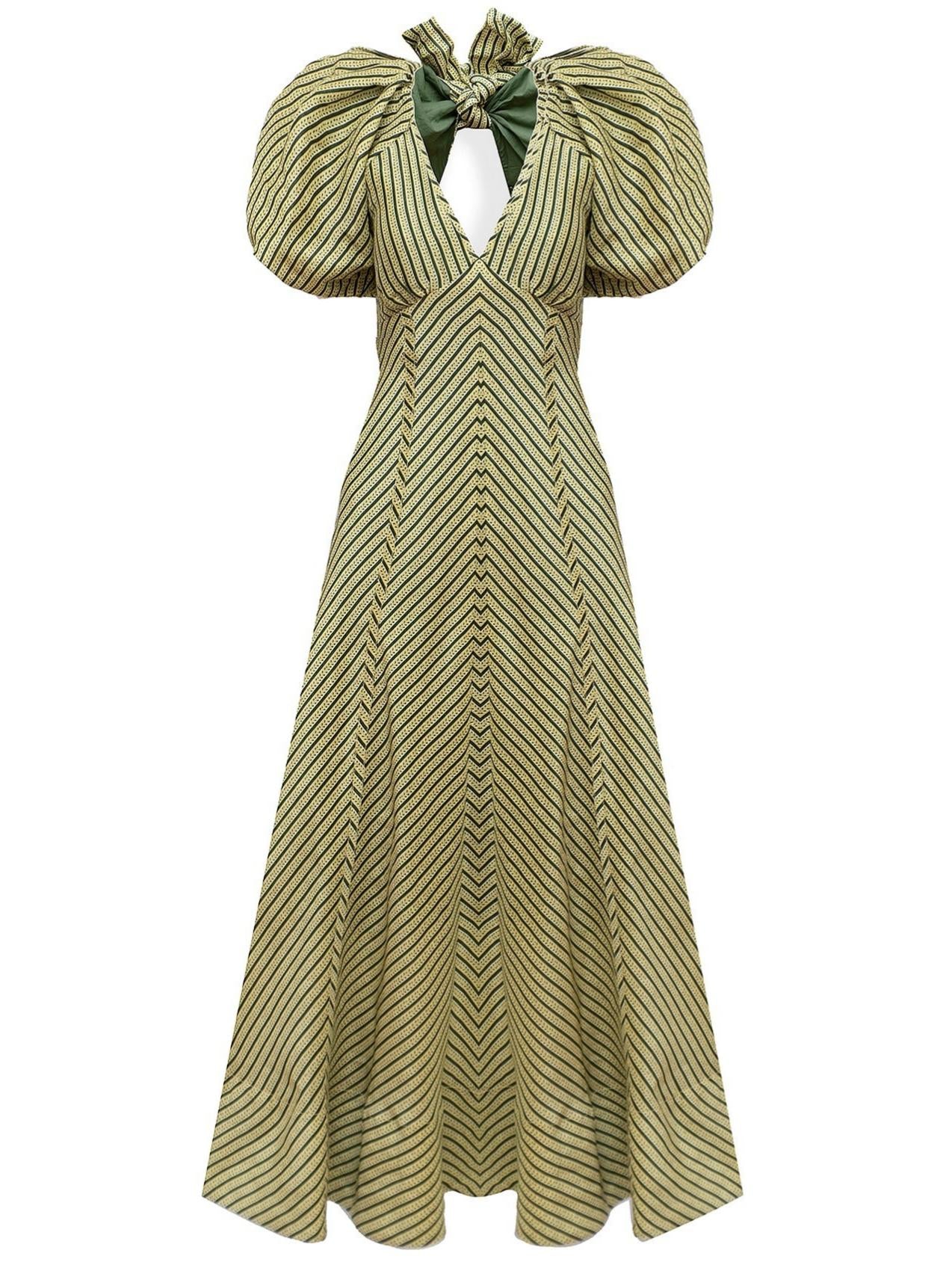 V - Neck Puff Sleeve Maxi Dress