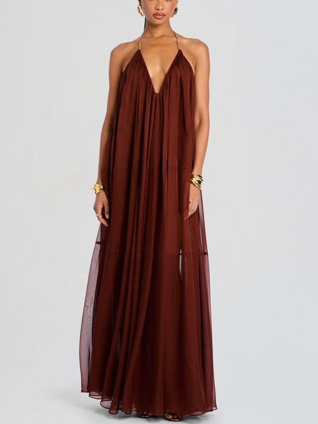 Elegant Burgundy Halter Maxi Dress