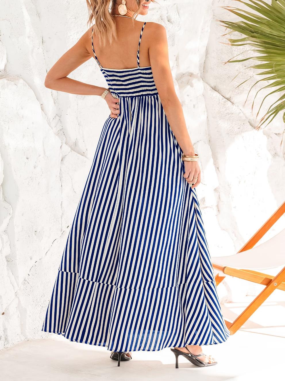 Chic Striped Strapless Maxi Dress