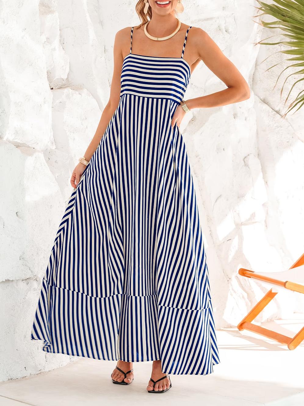 Chic Striped Strapless Maxi Dress