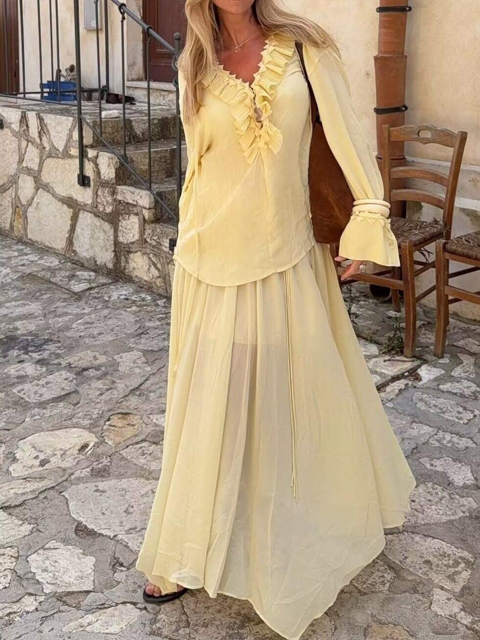 Elegant Light - Yellow Flowy Skirt