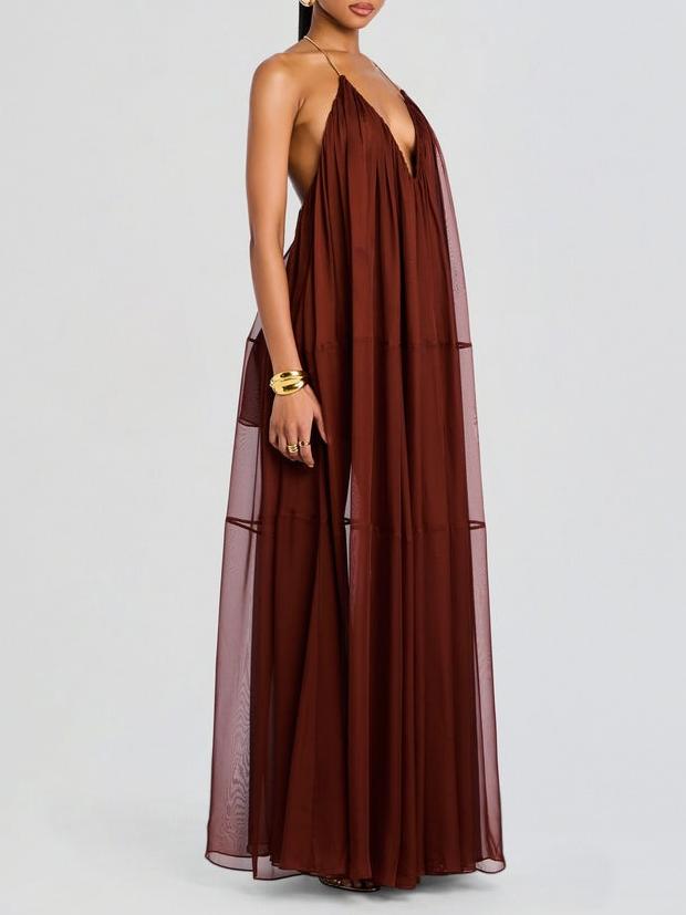 Elegant Burgundy Halter Maxi Dress
