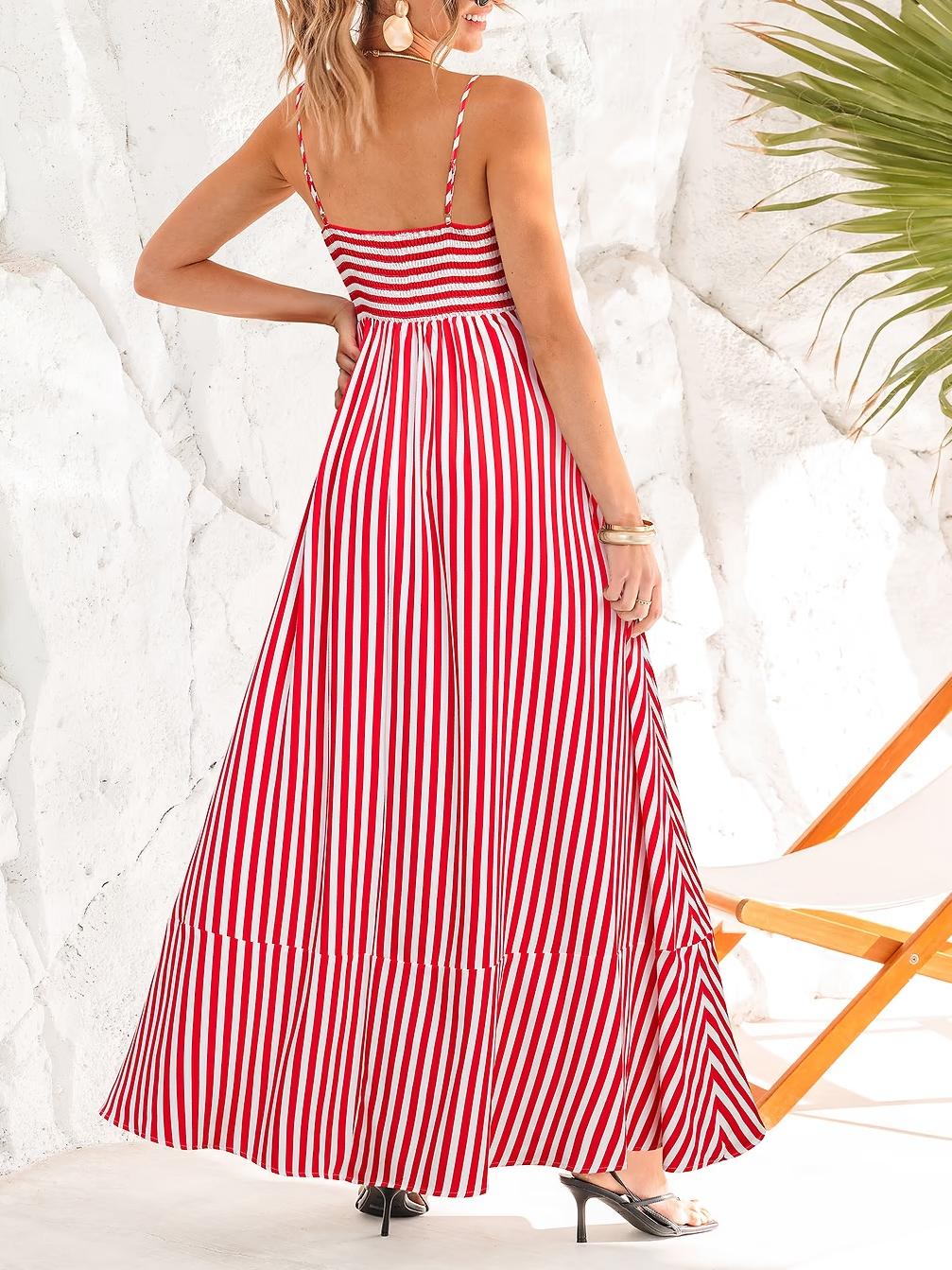 Chic Striped Strapless Maxi Dress
