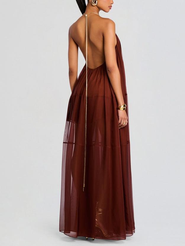 Elegant Burgundy Halter Maxi Dress