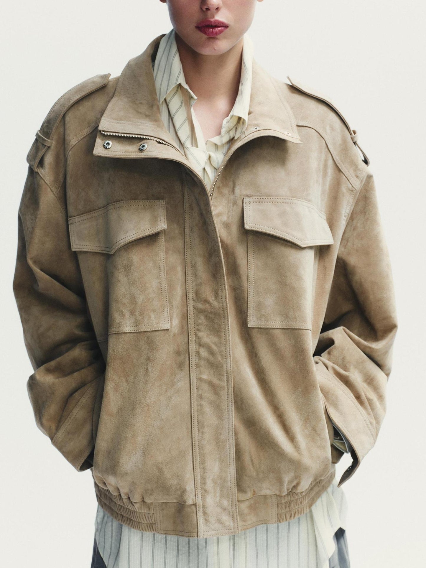 Suede Beige Leather Jacket