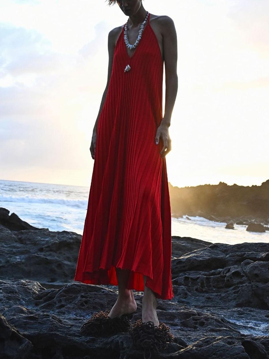 Elegant Halter Neck Red Lanzarote Maxi Dress