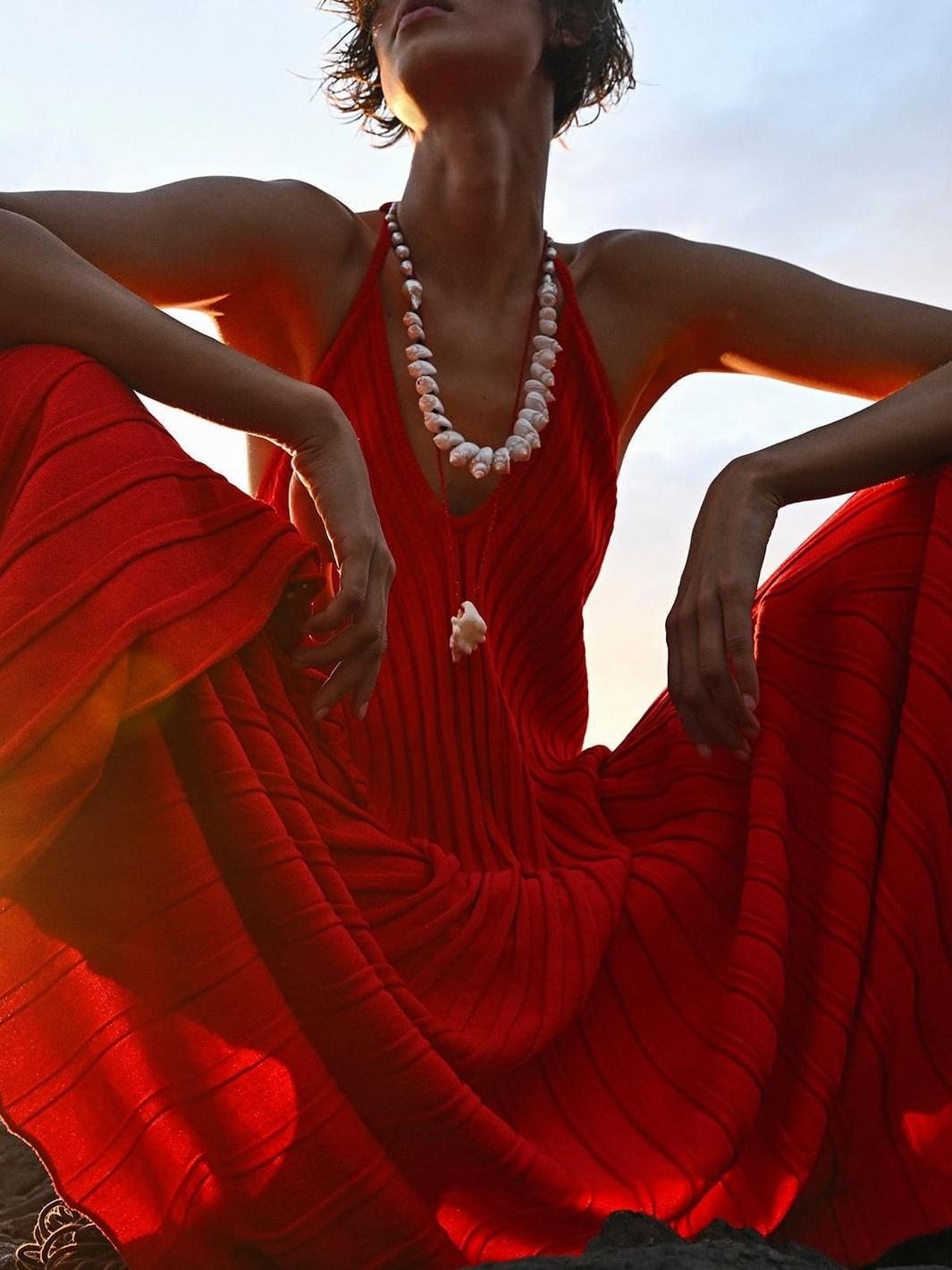 Elegant Halter Neck Red Lanzarote Maxi Dress