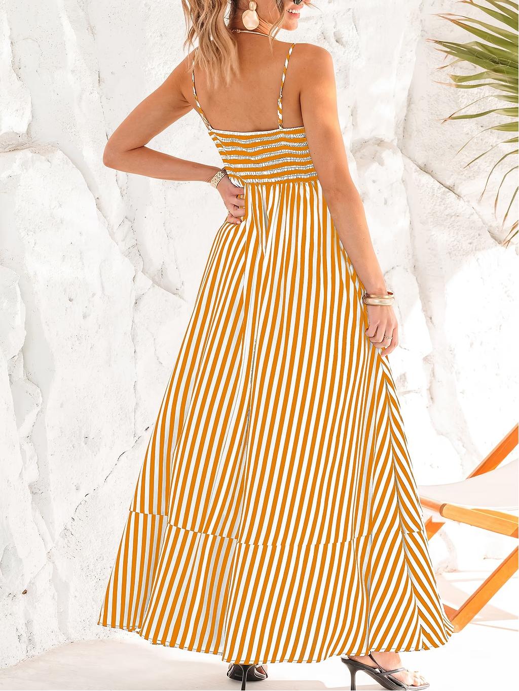 Chic Striped Strapless Maxi Dress