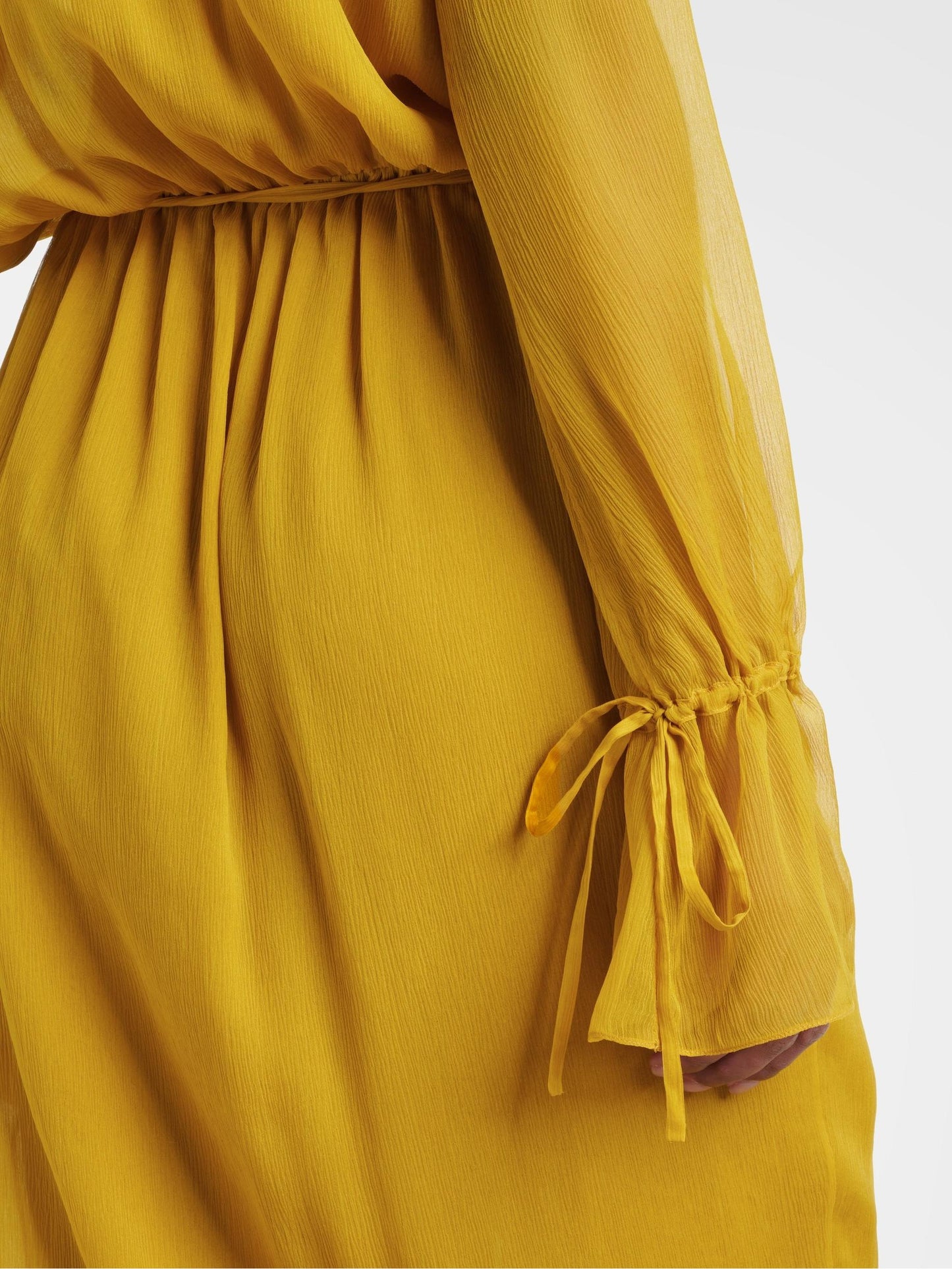 Ruffled Wrap Yellow Midi Dress