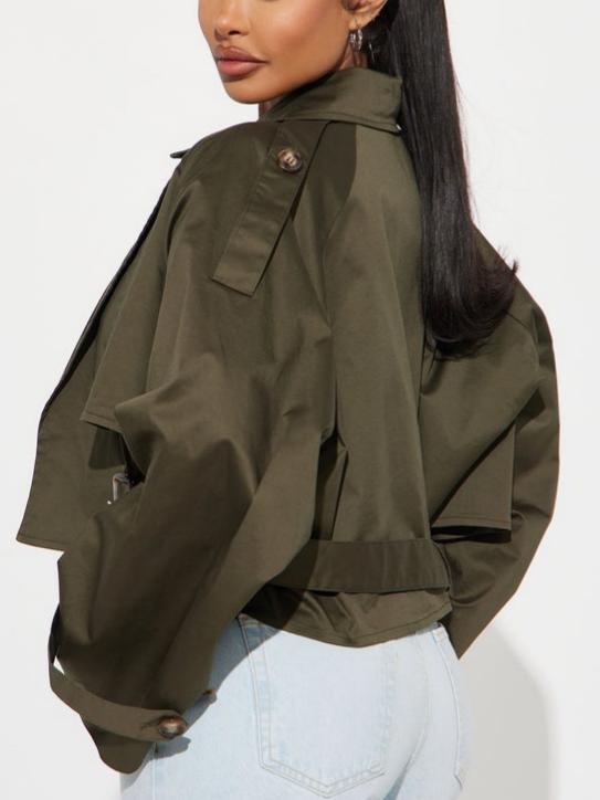 Stylish Olive - green Cropped Trench