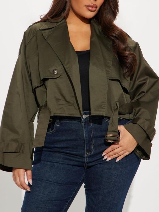 Stylish Olive - green Cropped Trench