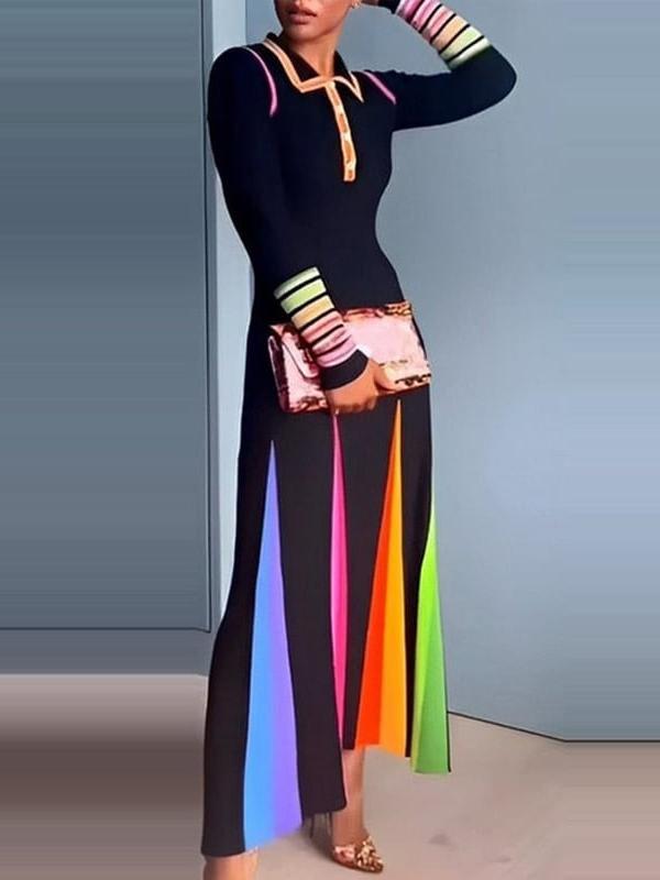 Colorful - Paneled Rainbow Knit Maxi Dress