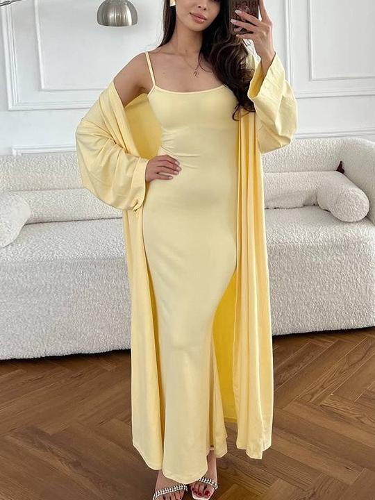 Elegant Sleeveless Dress with Matching Long Cardigan