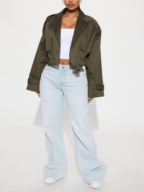 Stylish Olive - green Cropped Trench