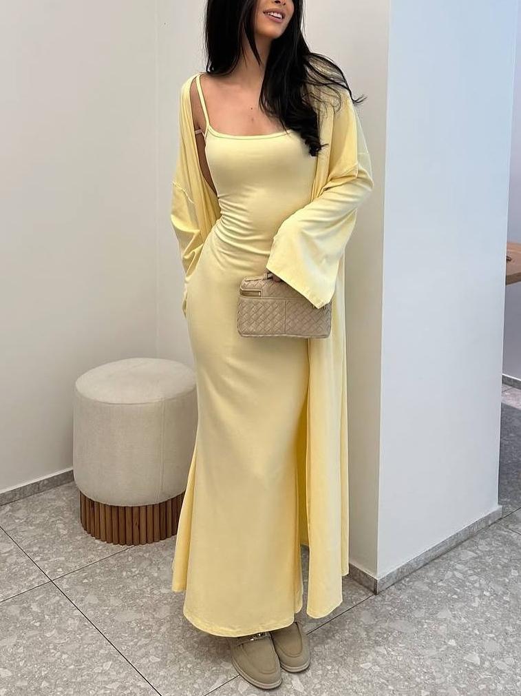 Elegant Sleeveless Dress with Matching Long Cardigan