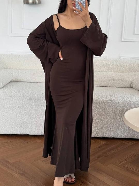 Elegant Sleeveless Dress with Matching Long Cardigan