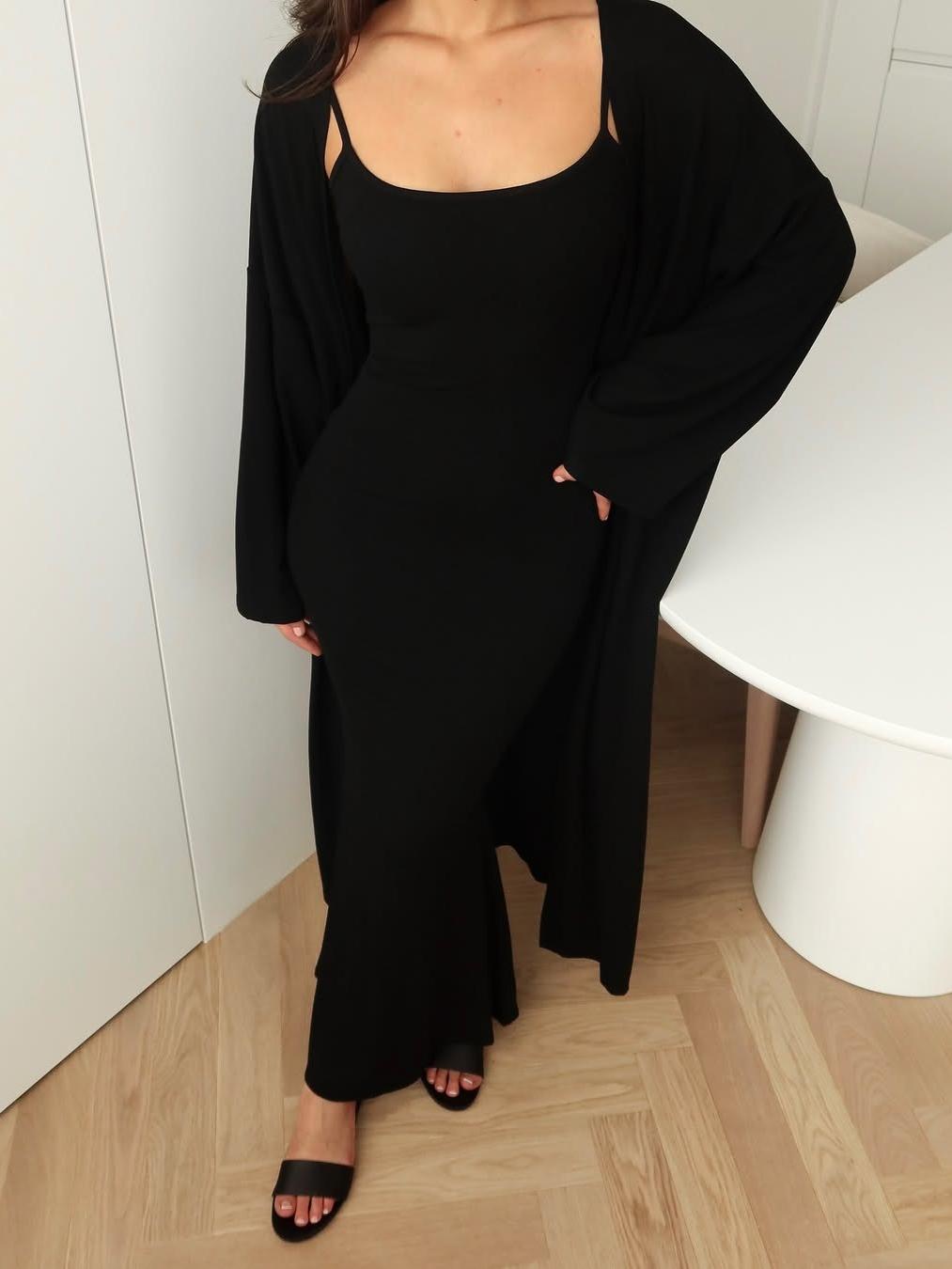 Elegant Sleeveless Dress with Matching Long Cardigan