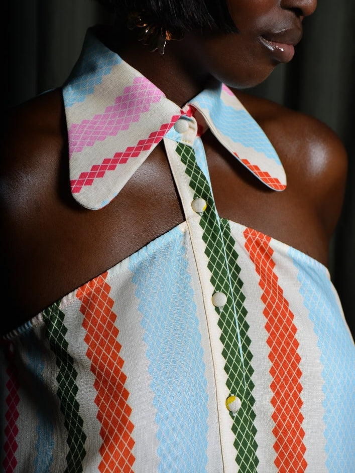 Multi Diamond Stripes Shirt Dress