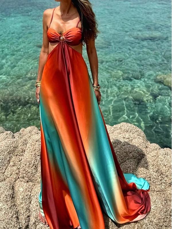 Stunning Ombre Maxi Dress with Cut - Out Design