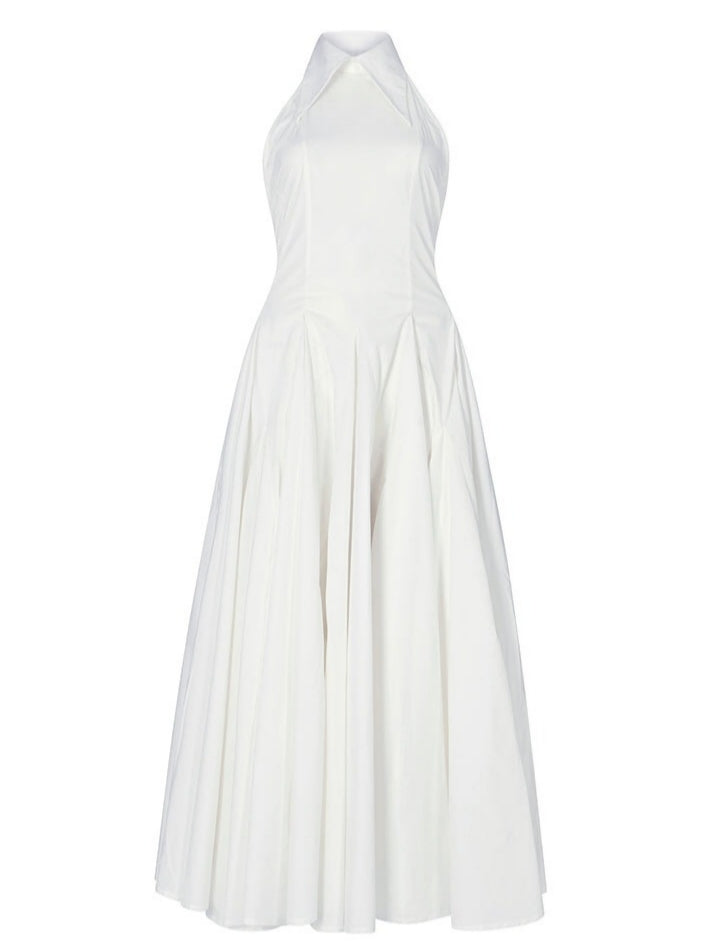 Elegant White Backless Midi Dress