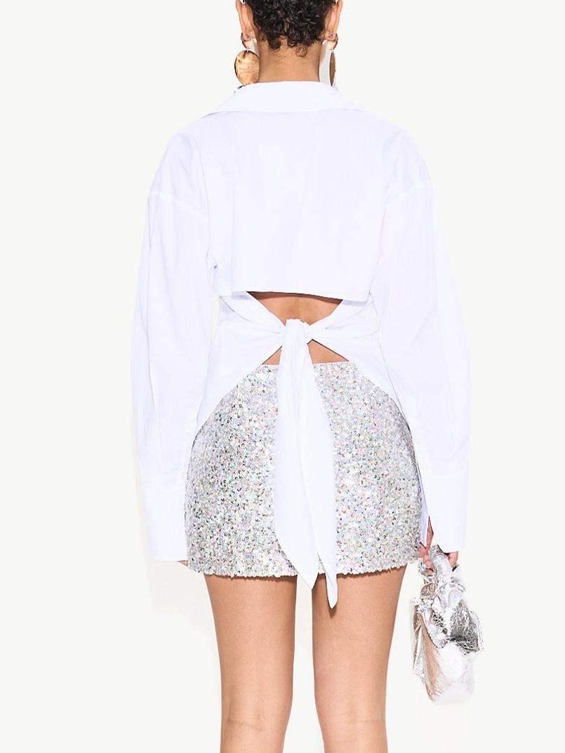 Stylish Open Back White Dress Shirt