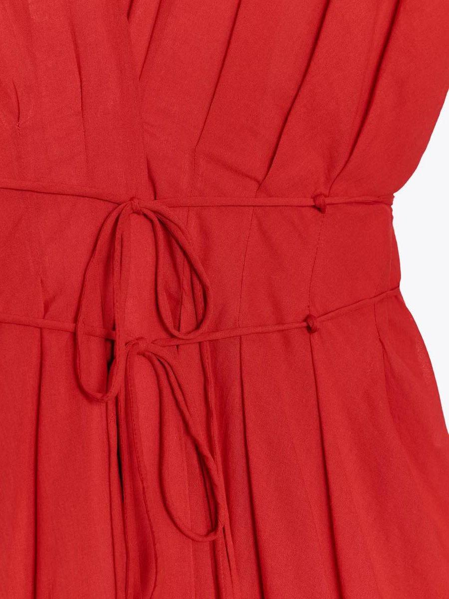 Stunning Red V - neck Maxi Dress with Slit and Tie - Waist
