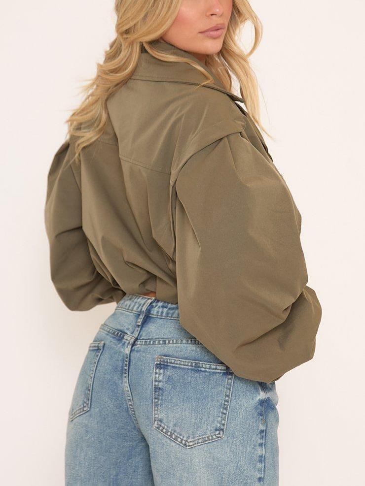 Long Sleeve Cinched Waist Cropped Trench Coat