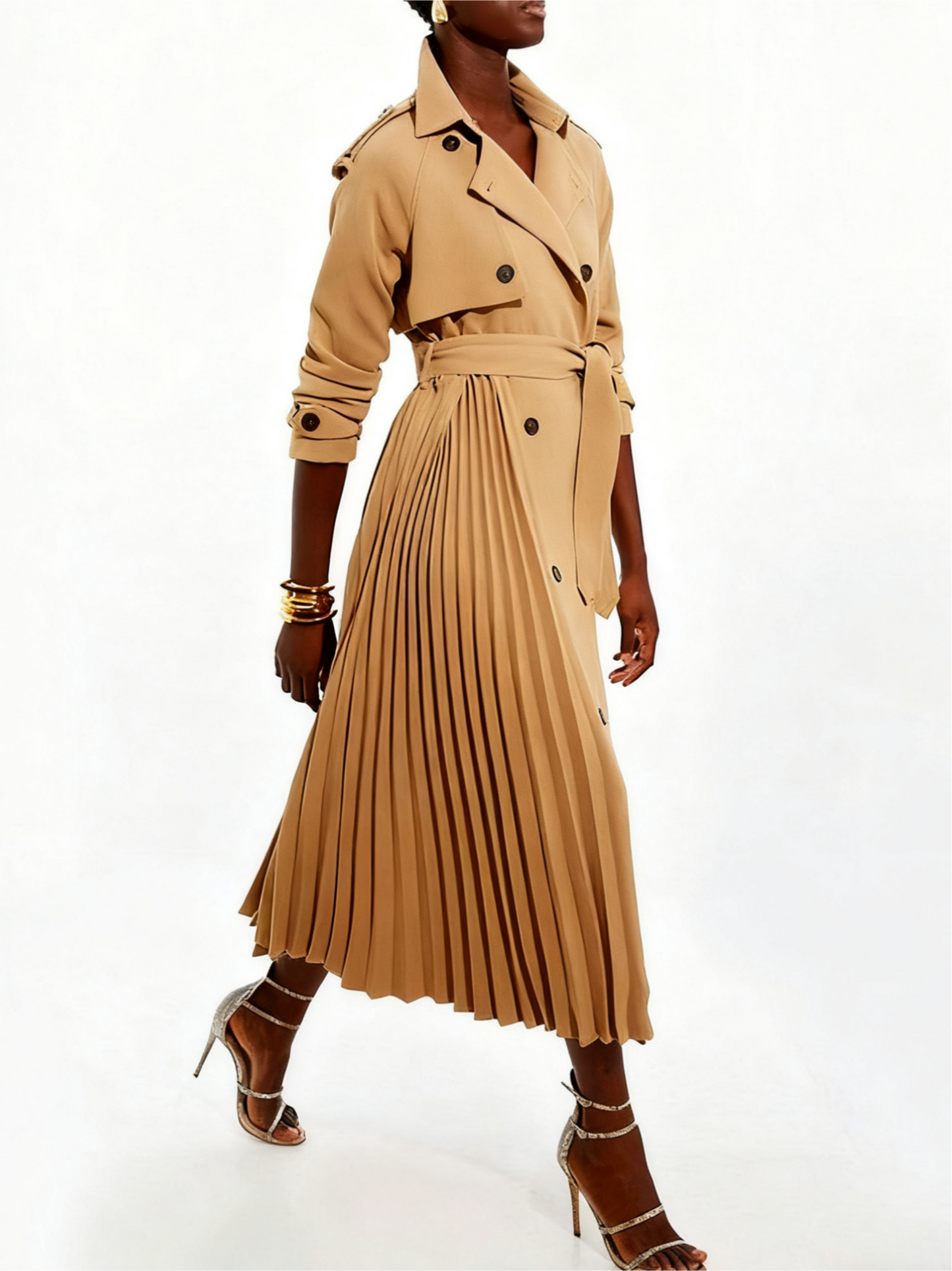 Pleat Detail Belted Trench Coat