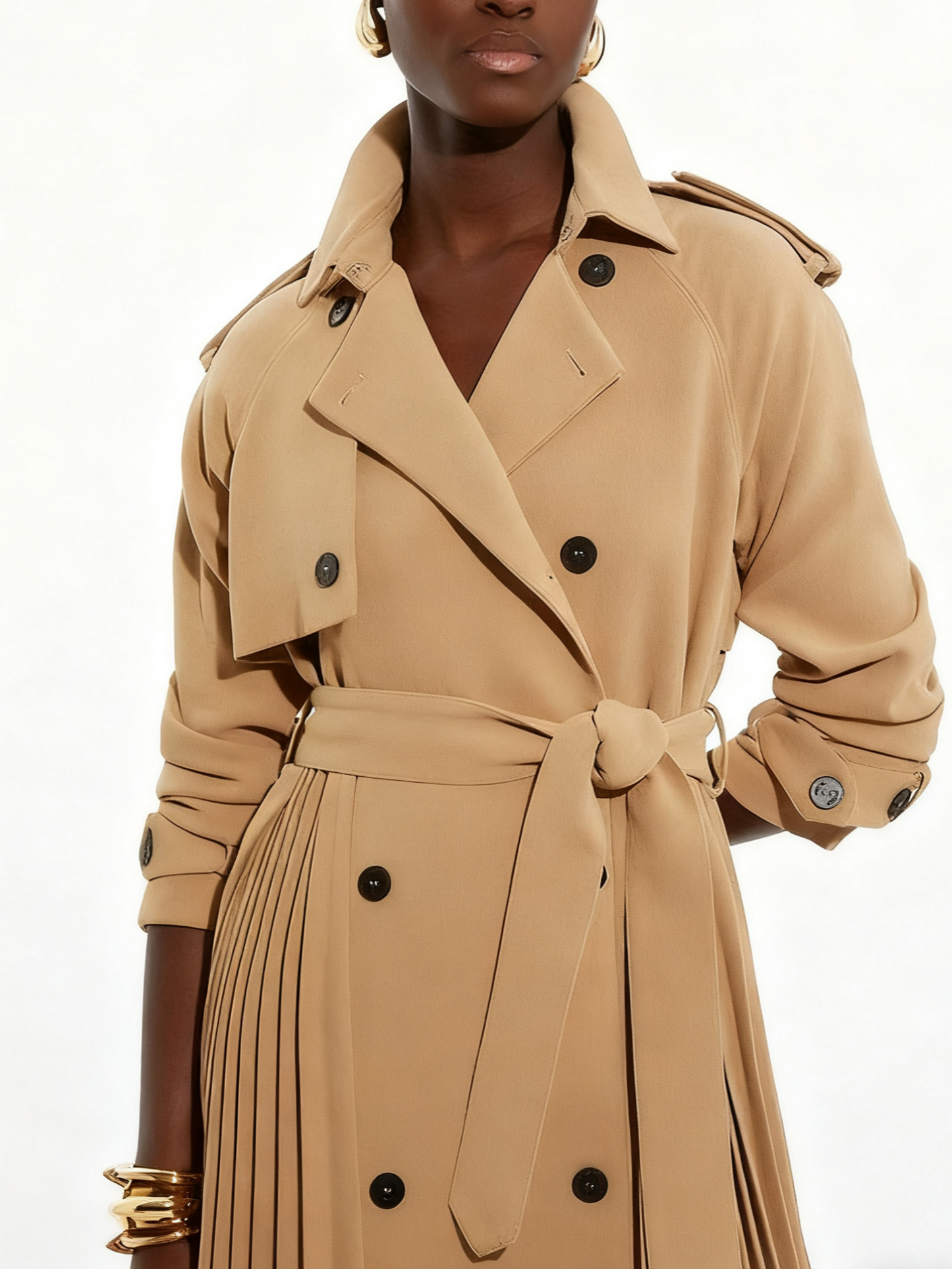 Pleat Detail Belted Trench Coat