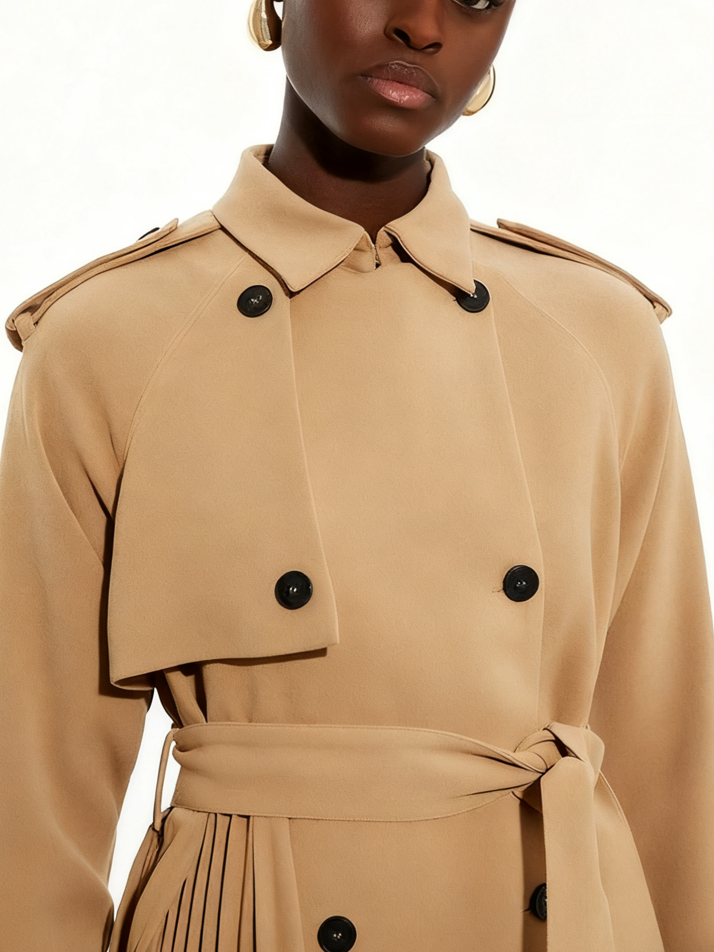 Pleat Detail Belted Trench Coat