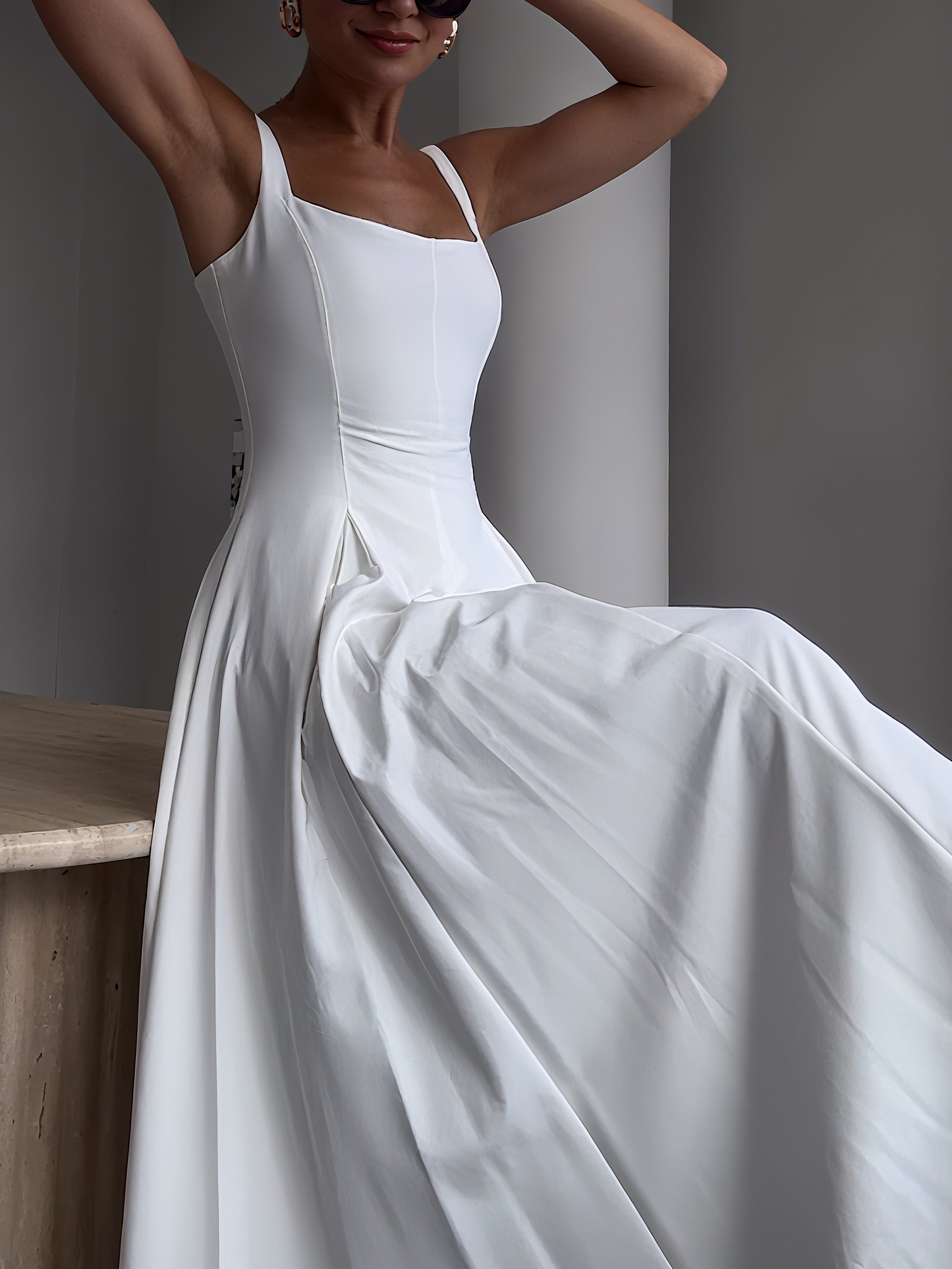 Elegant Square - Neck Sleeveless Maxi Dress