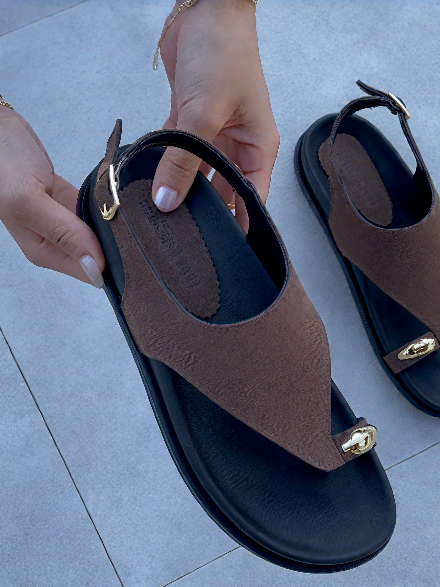 Suede Color Accessory Detailed Flat Sole Sandals