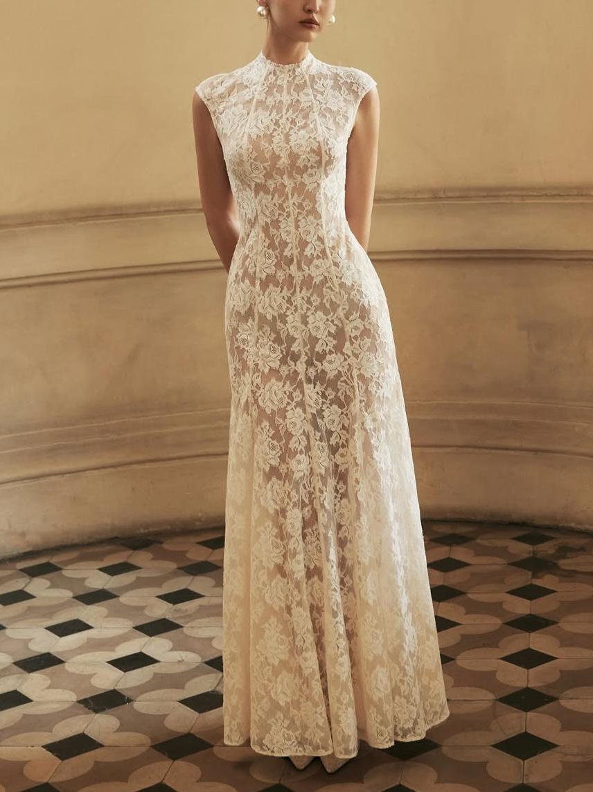Elegant White Lace Maxi Dress