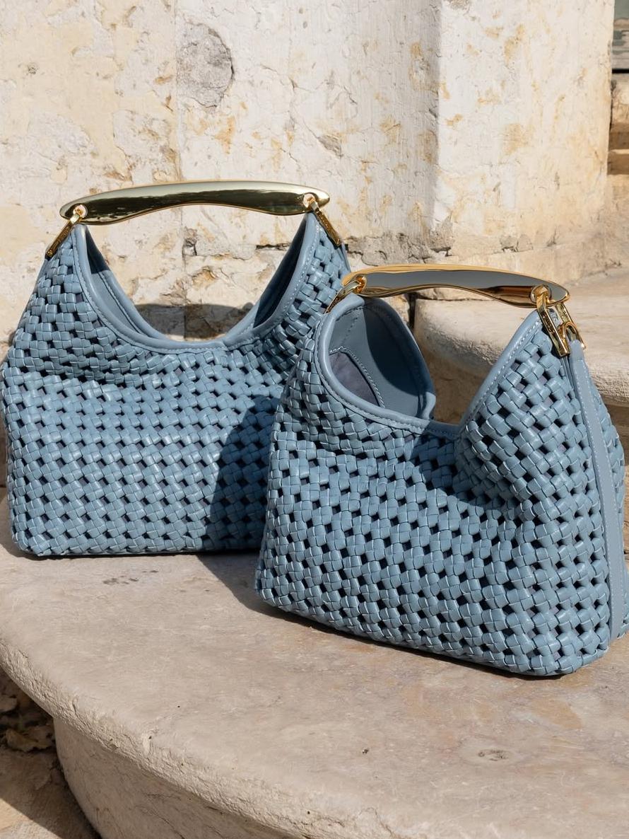 Mini Woven Leather Boomerang Bag