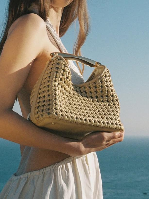 Mini Woven Leather Boomerang Bag