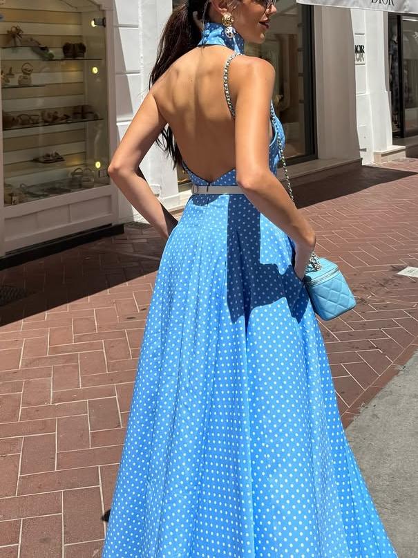 Elegant Halter - neck Polka - dot Dress