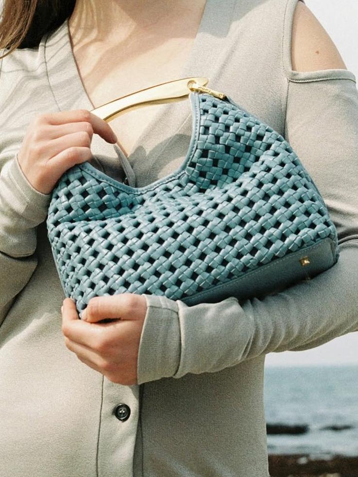 Mini Woven Leather Boomerang Bag
