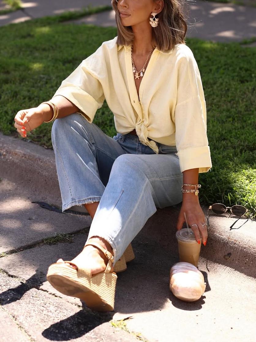 Elegant Beige Linen Blouse