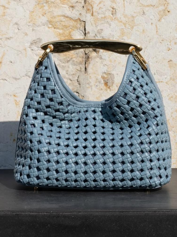 Mini Woven Leather Boomerang Bag