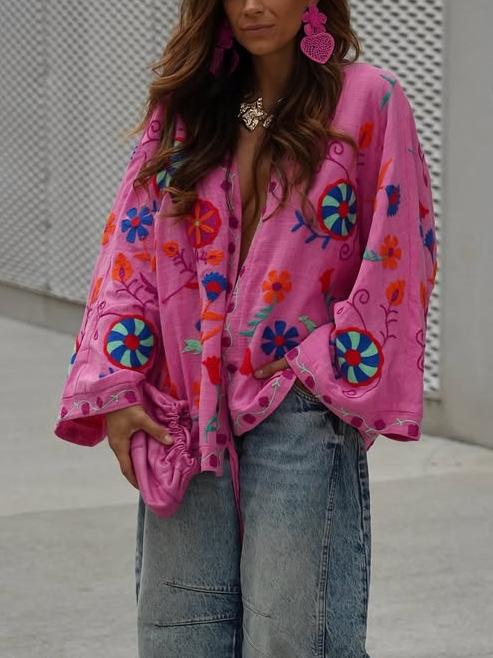 Women's Hot Pink Boho Oversized Jacket