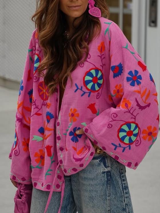 Women's Hot Pink Boho Oversized Jacket