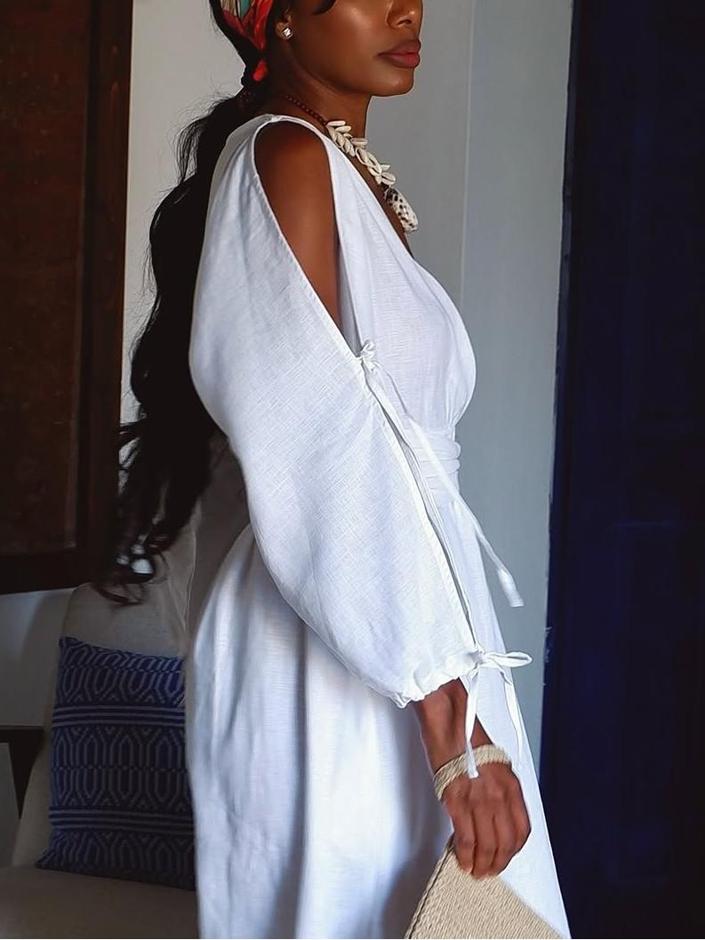 Detachable Belt Graceful V - Neck Maxi Dress