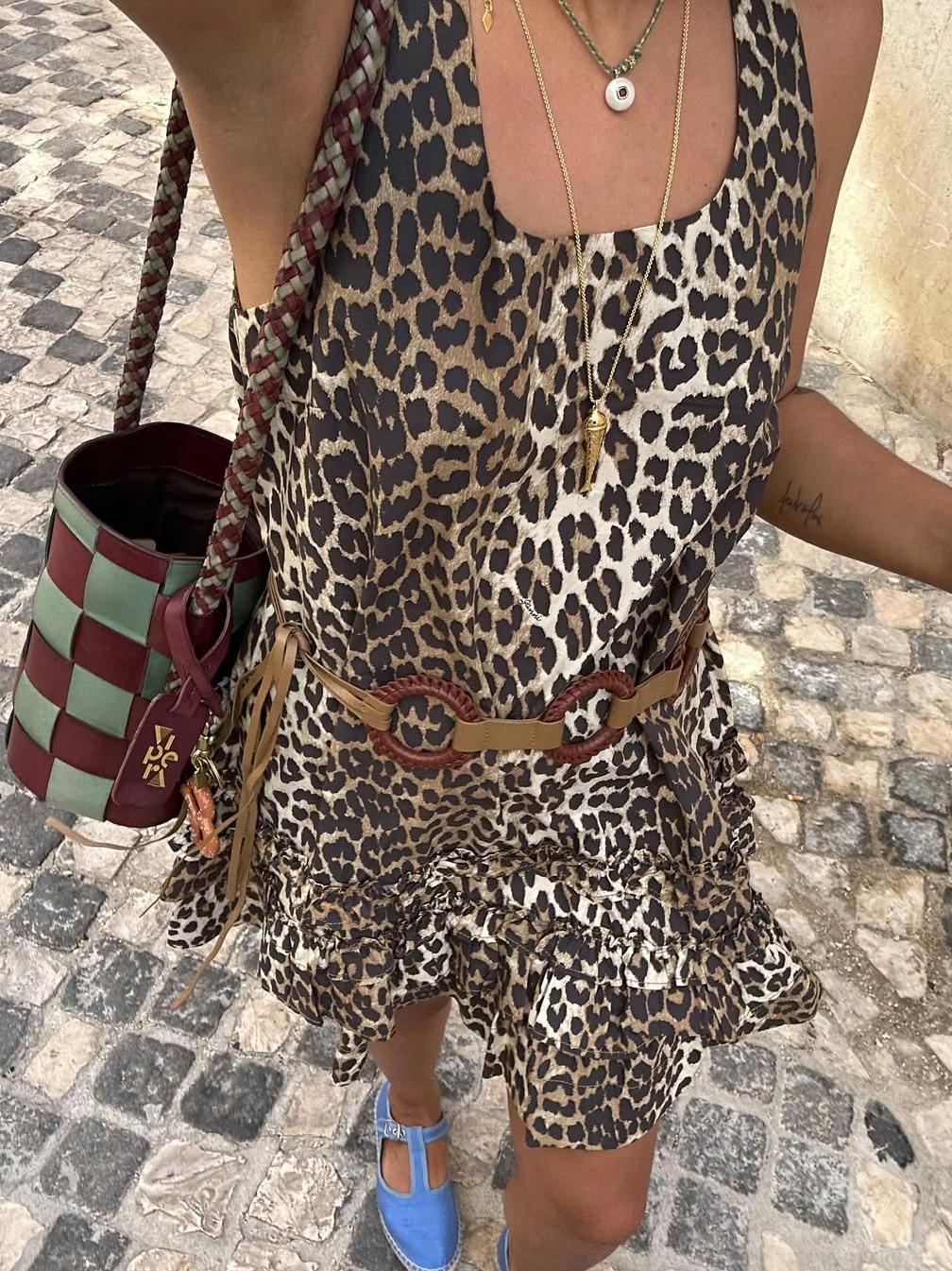 Stylish Leopard - Print Ruffle Hem Mini Dress