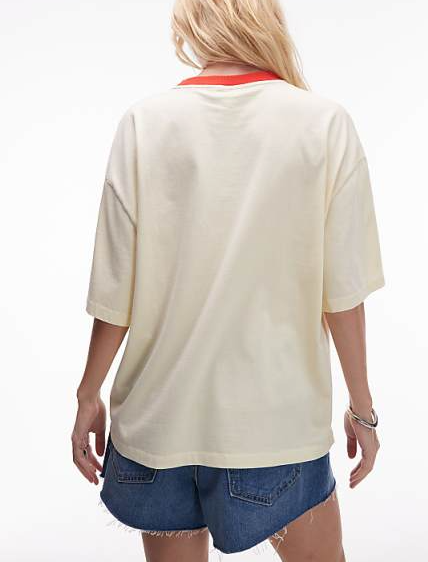 Chic Beige Italy Noodle Print T - shirt