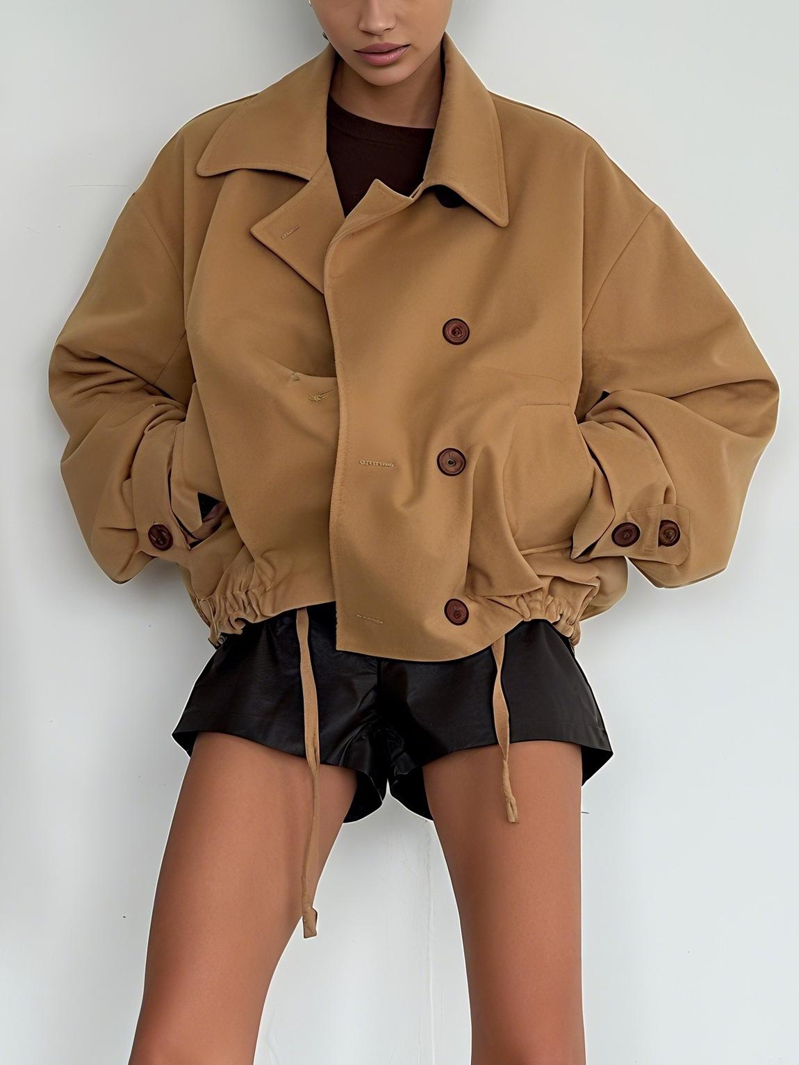 Stylish Khaki Button - Front Blazer