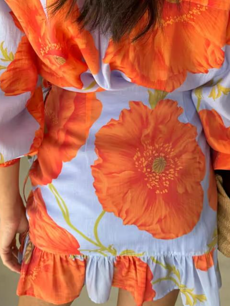 Vibrant Floral Print Stylish Wrap - Around Mini Skirt