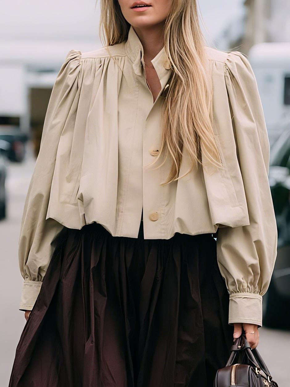 Elegant Puffed Sleeves Cropped Jacket