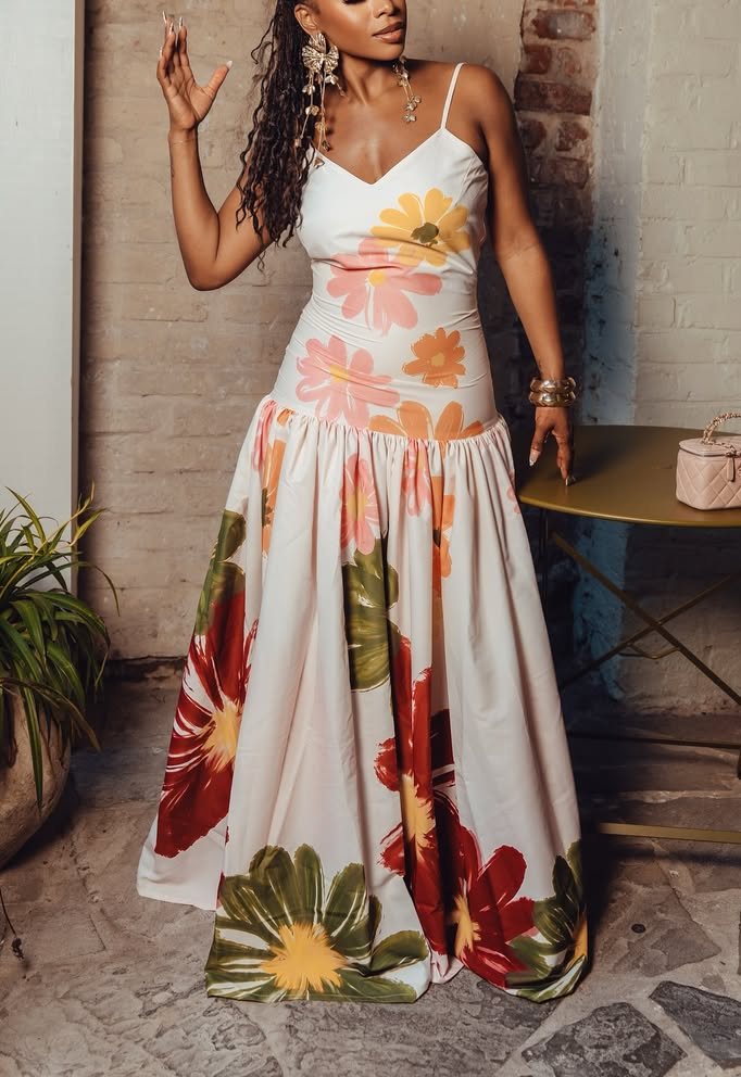 Floral Print Strappy Summer Maxi Dress