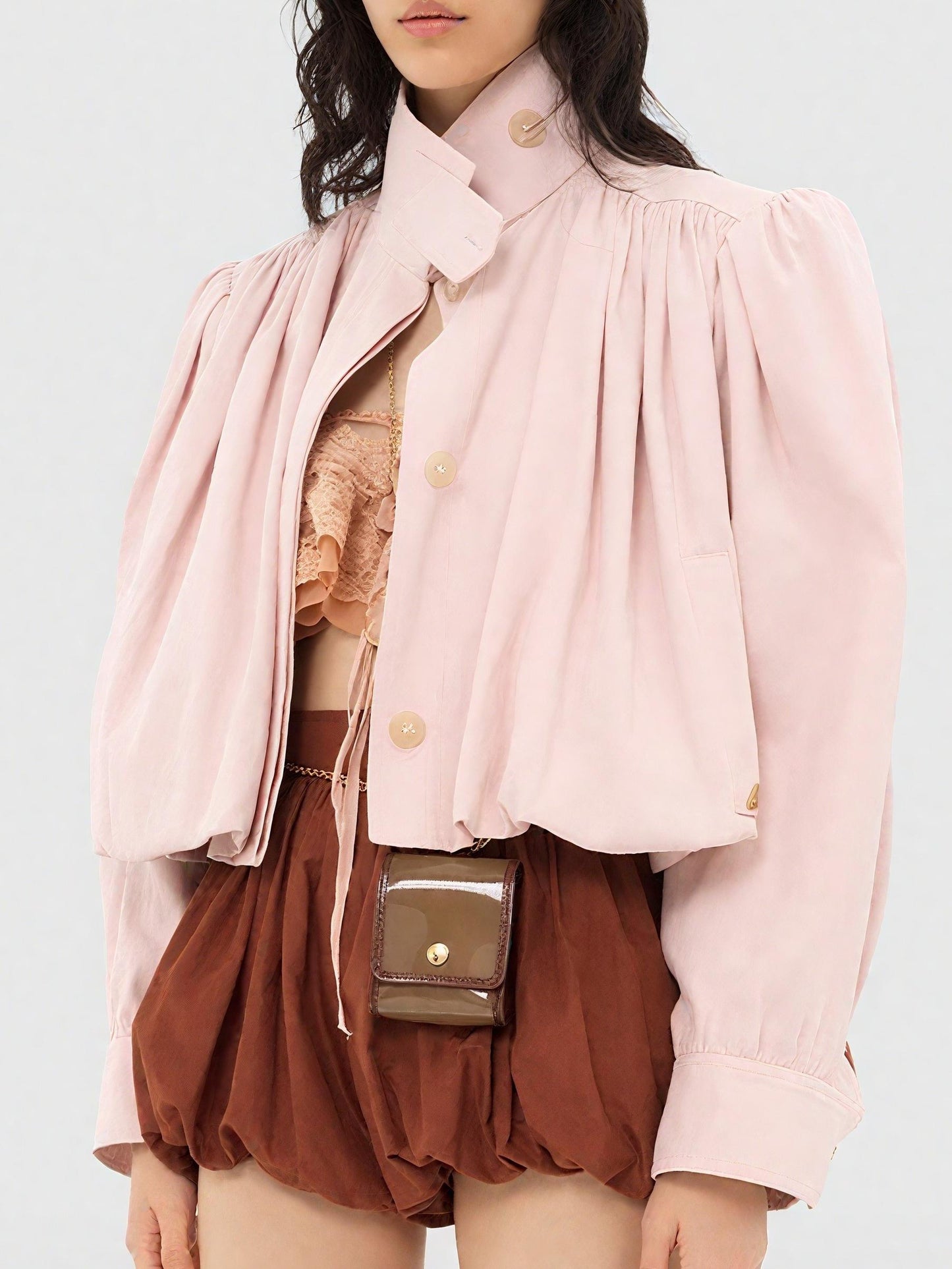 Elegant Puffed Sleeves Cropped Jacket